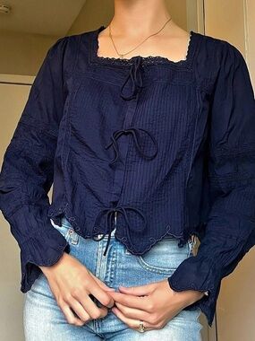 NWT And Now This Navy Boho Blouse Large